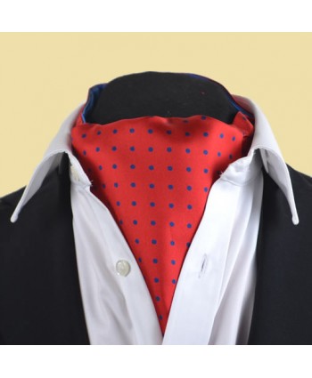Fine Silk Spotted Cravat with Blue Spots on Bright Red